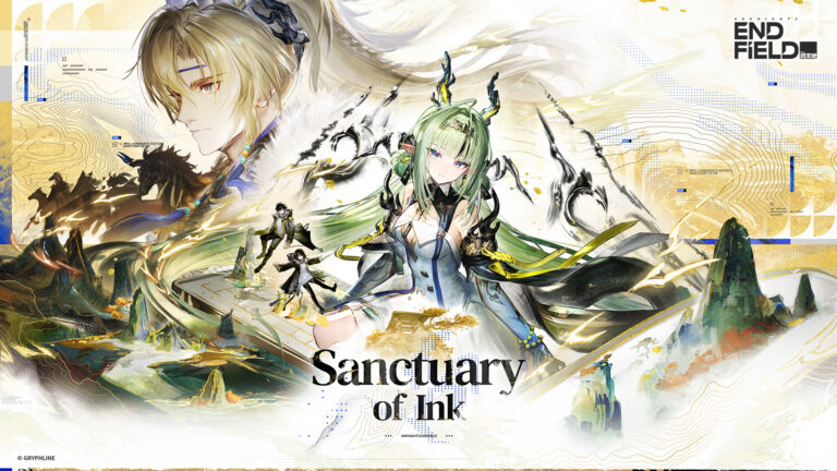 Official Arknights: Endfield Sanctuary of Ink key art with operators set against an ink-painting landscape