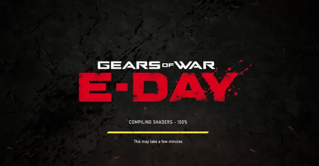 Gears of War E-Day shader compilation loading screen demonstrating Advanced Shader Delivery